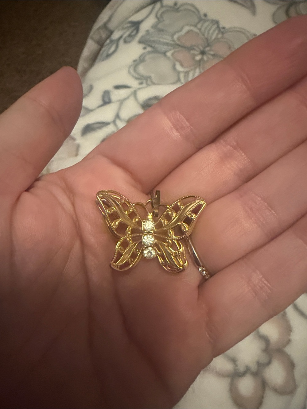 Gold Butterfly Pendant Necklace with Crystal Accents - Women Jewelry